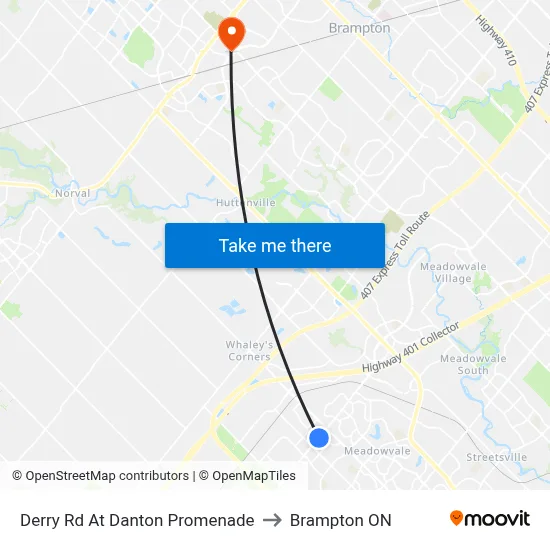 Derry Rd At Danton Promenade to Brampton ON map
