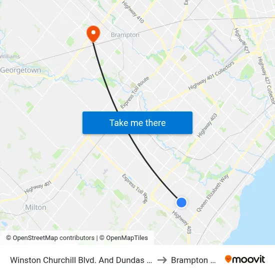 Winston Churchill Blvd. And Dundas St. to Brampton ON map