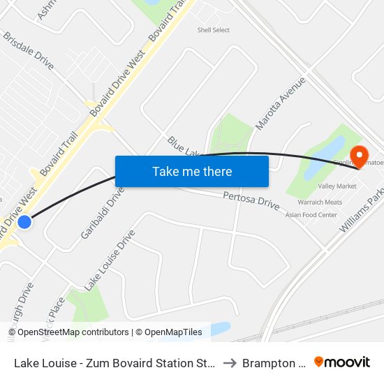 Lake Louise - Zum Bovaird Station Stop Eb to Brampton ON map