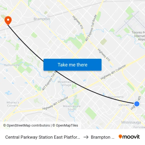 Central Parkway Station East Platform A to Brampton ON map