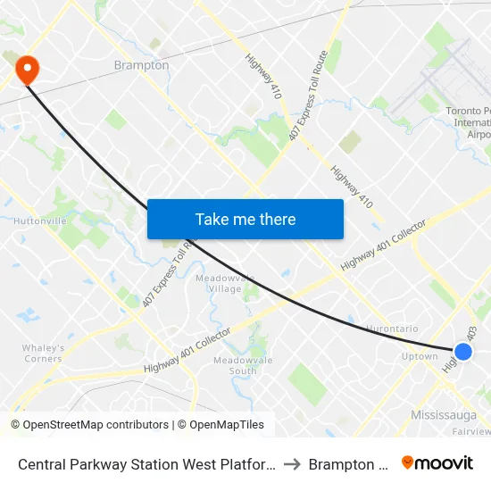 Central Parkway Station West Platform B to Brampton ON map