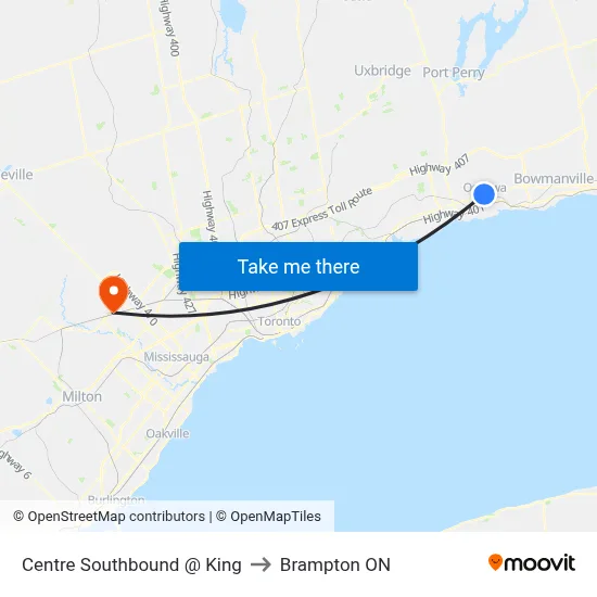 Centre Southbound @ King to Brampton ON map