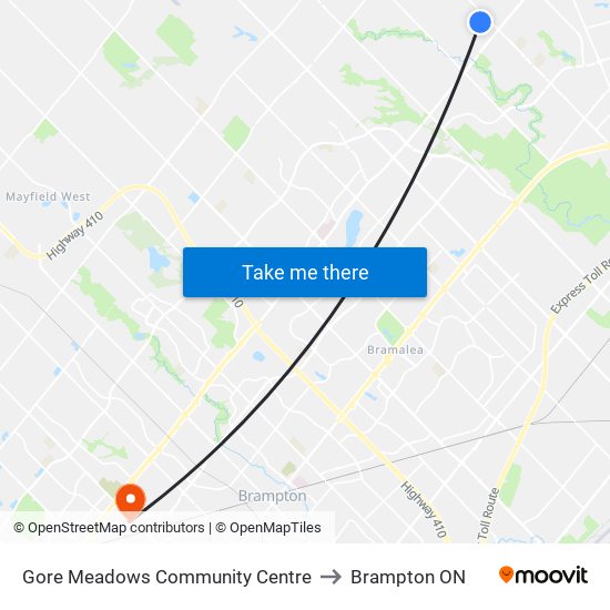 Gore Meadows Community Centre to Brampton ON map