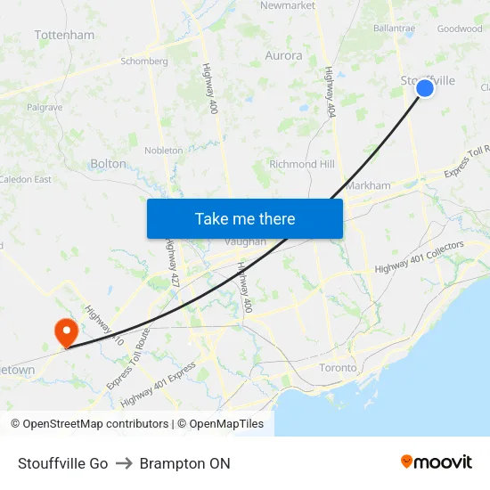 Stouffville Go to Brampton ON map