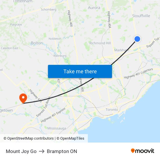 Mount Joy Go to Brampton ON map