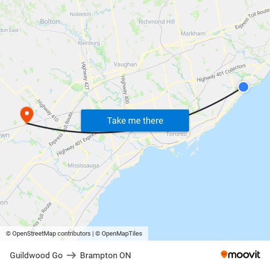 Guildwood Go to Brampton ON map