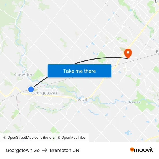 Georgetown Go to Brampton ON map