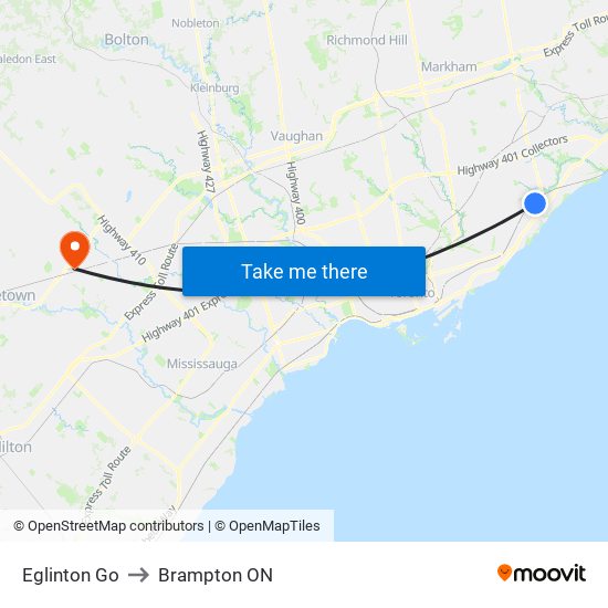 Eglinton Go to Brampton ON map