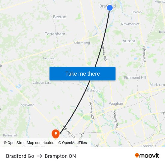 Bradford Go to Brampton ON map