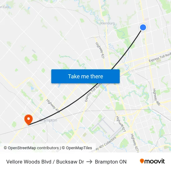 Vellore Woods Blvd / Bucksaw Dr to Brampton ON map