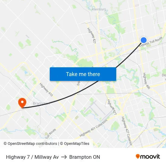 Highway 7 / Millway Av to Brampton ON map