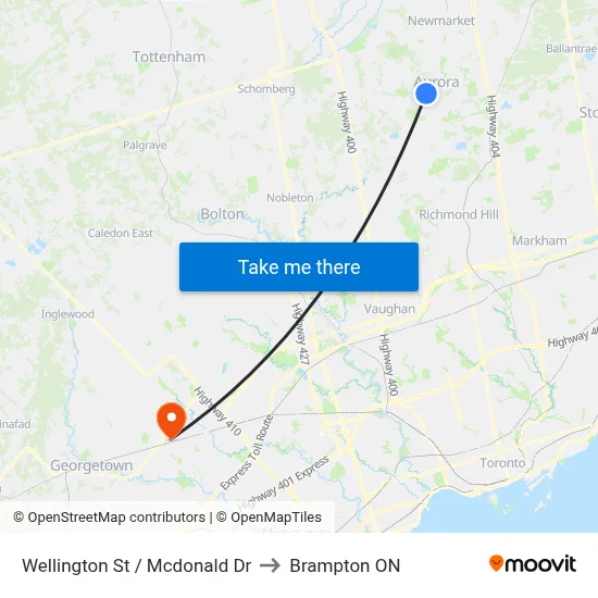 Wellington St / Mcdonald Dr to Brampton ON map