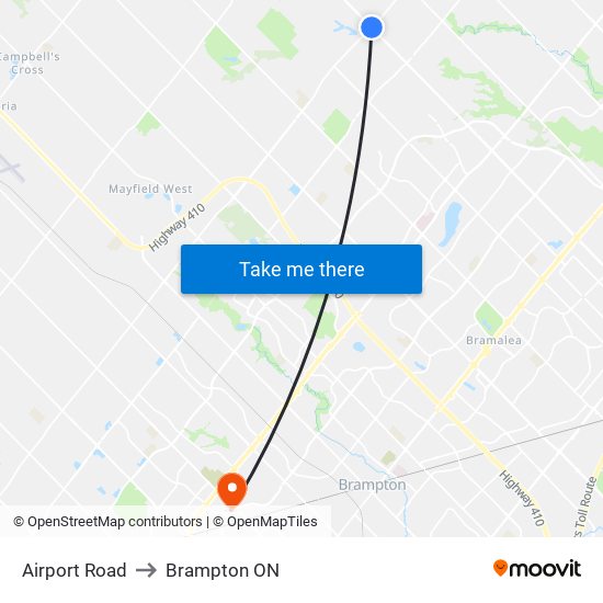 Airport Road to Brampton ON map