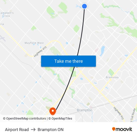Airport Road to Brampton ON, Brampton with public transportation