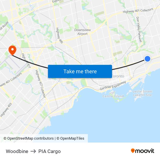 Woodbine to PIA Cargo map