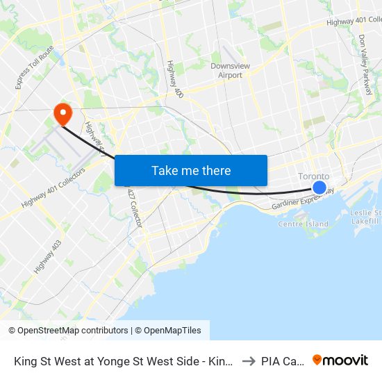 King St West at Yonge St West Side - King Station to PIA Cargo map