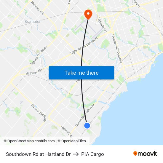 Southdown Rd at Hartland Dr to PIA Cargo map