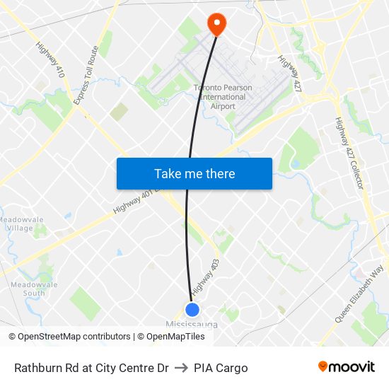 Rathburn Rd at City Centre Dr to PIA Cargo map