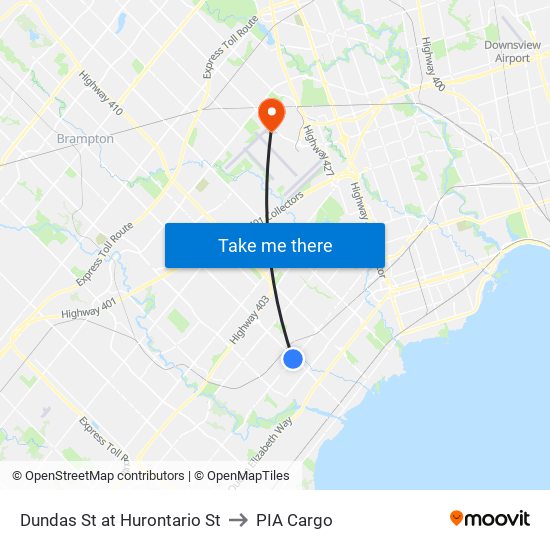 Dundas St at Hurontario St to PIA Cargo map