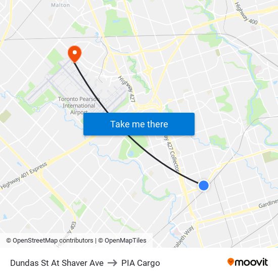 Dundas St At Shaver Ave to PIA Cargo map