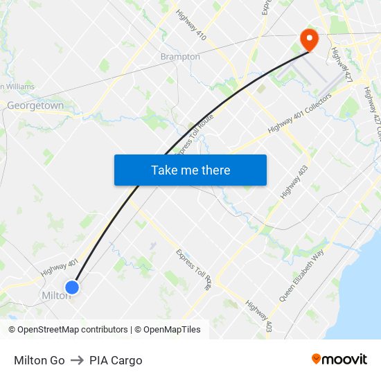 Milton Go to PIA Cargo map