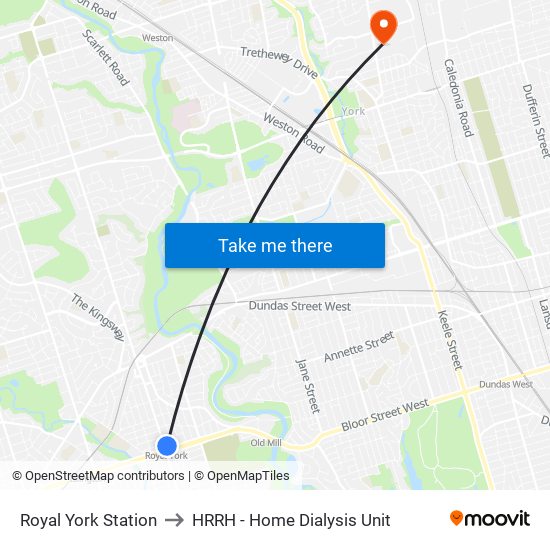 Royal York Station to HRRH - Home Dialysis Unit map