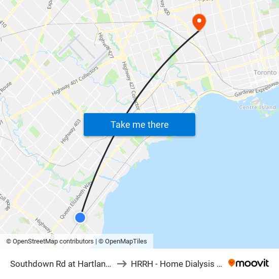 Southdown Rd at Hartland Dr to HRRH - Home Dialysis Unit map