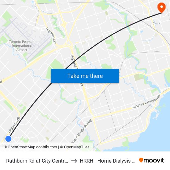 Rathburn Rd at City Centre Dr to HRRH - Home Dialysis Unit map