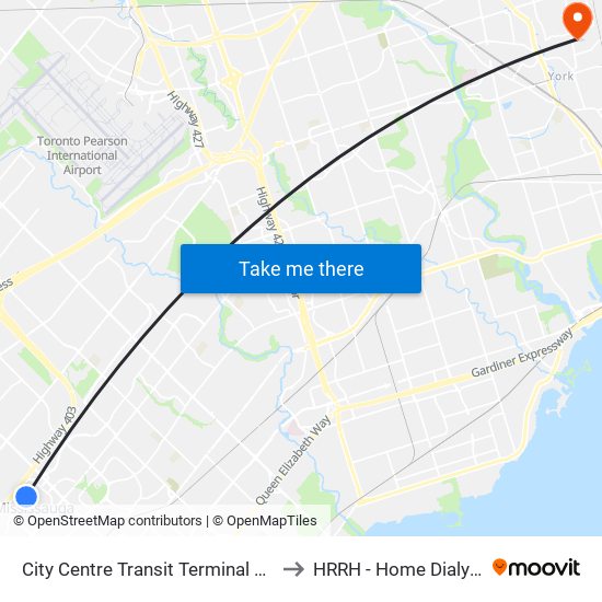 City Centre Transit Terminal Platform K to HRRH - Home Dialysis Unit map