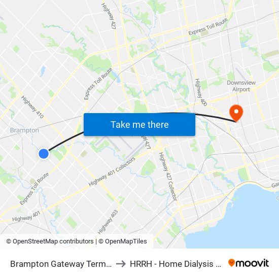 Brampton Gateway Terminal to HRRH - Home Dialysis Unit map