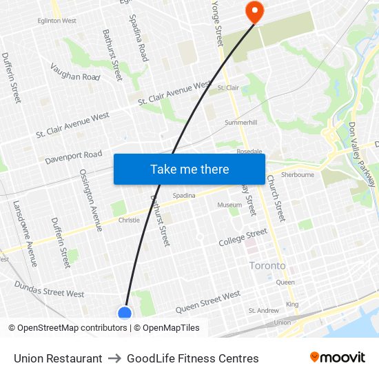 Union Restaurant to GoodLife Fitness Centres map