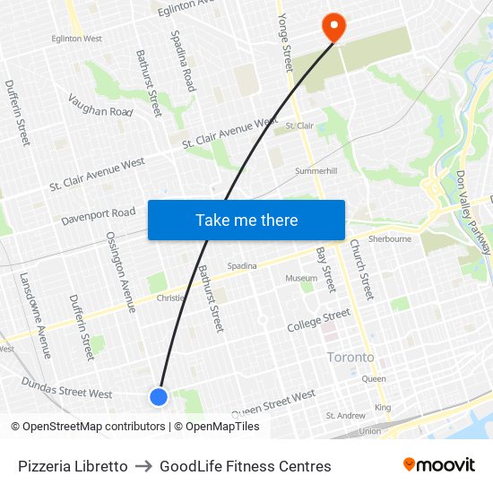 Pizzeria Libretto to GoodLife Fitness Centres map