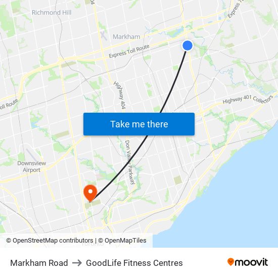 Markham Road to GoodLife Fitness Centres map