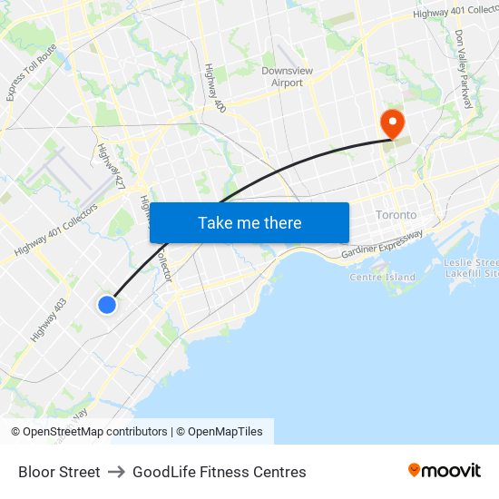 Bloor Street to GoodLife Fitness Centres map