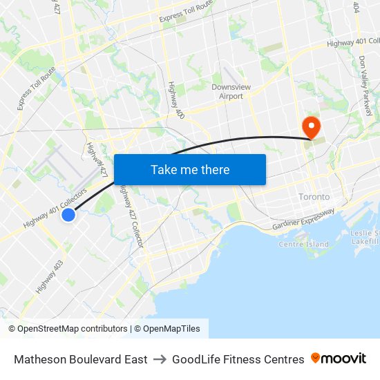 Matheson Boulevard East to GoodLife Fitness Centres map