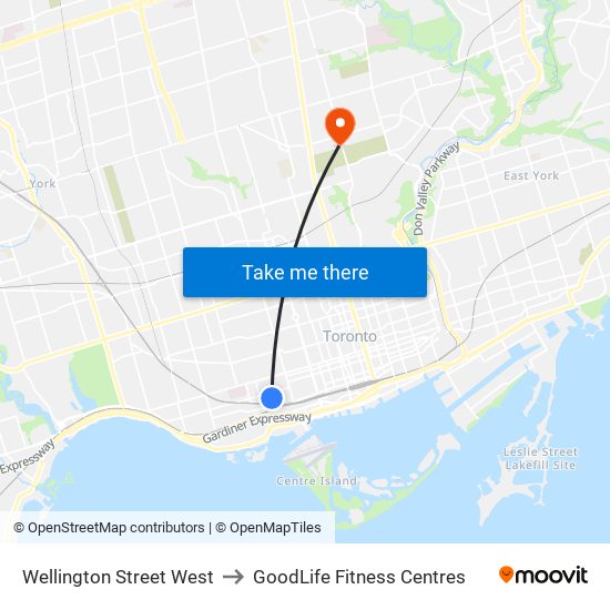 Wellington Street West to GoodLife Fitness Centres map