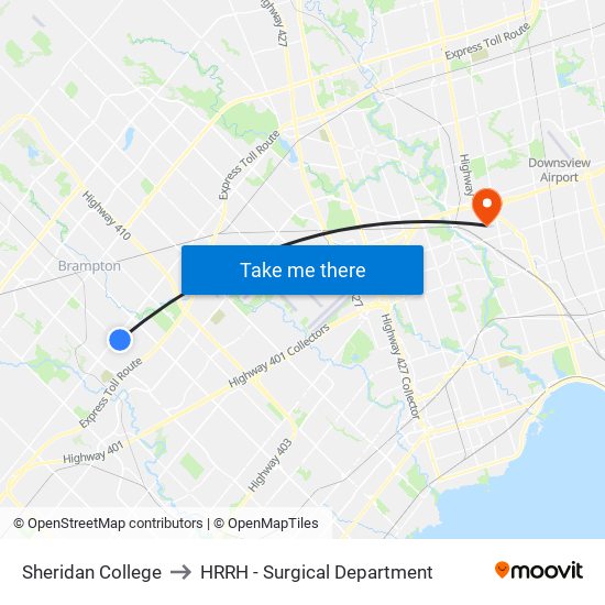 Sheridan College to HRRH - Surgical Department map