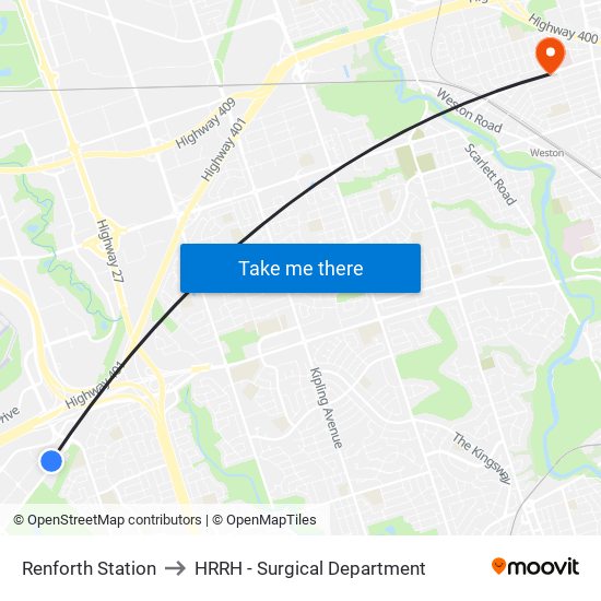 Renforth Station to HRRH - Surgical Department map