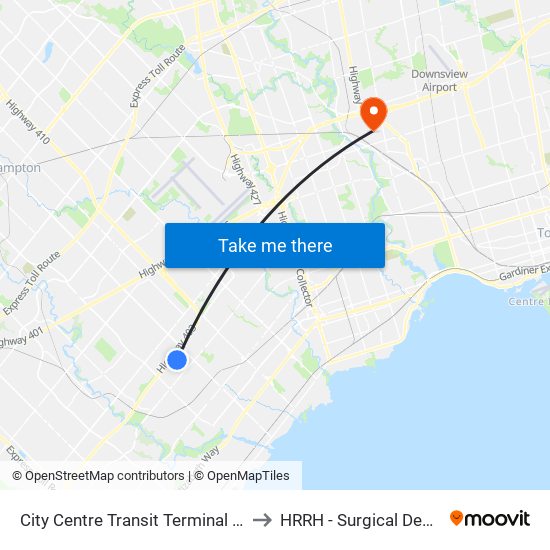 City Centre Transit Terminal Platform K to HRRH - Surgical Department map