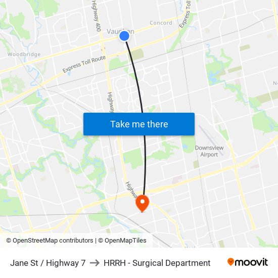 Jane St / Highway 7 to HRRH - Surgical Department map