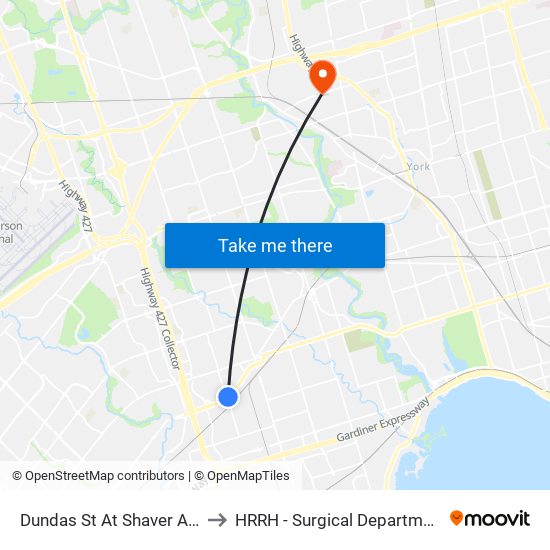 Dundas St At Shaver Ave to HRRH - Surgical Department map