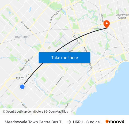 Meadowvale Town Centre Bus Terminal Platform H, I, J to HRRH - Surgical Department map