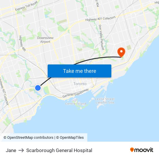 Jane to Scarborough General Hospital map