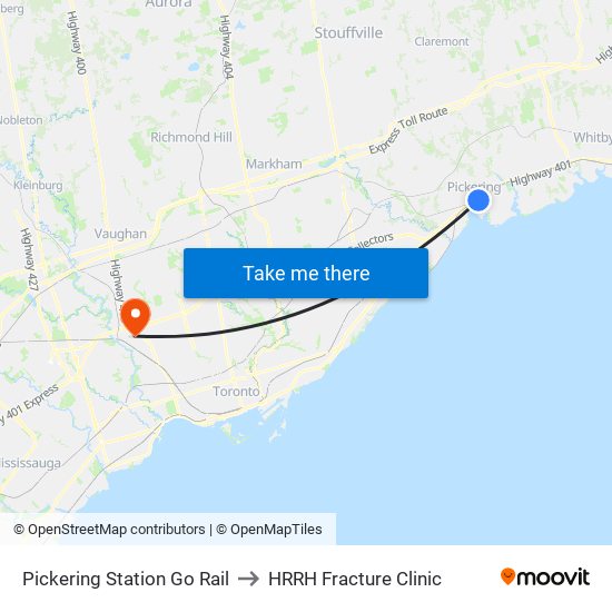 Pickering Station Go Rail to HRRH Fracture Clinic map