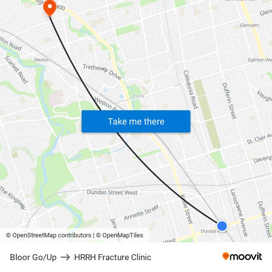 Bloor Go/Up to HRRH Fracture Clinic map