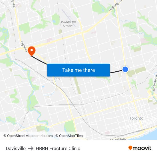 Davisville to HRRH Fracture Clinic map