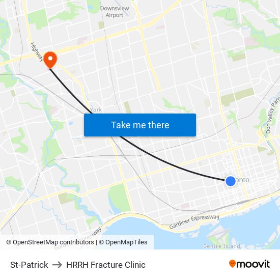 St-Patrick to HRRH Fracture Clinic map