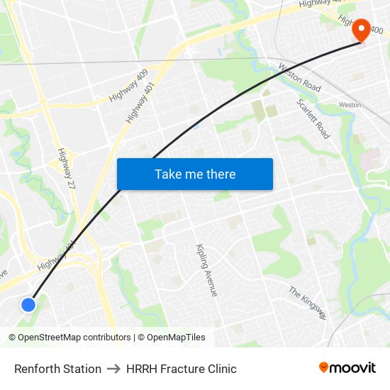 Renforth Station to HRRH Fracture Clinic map