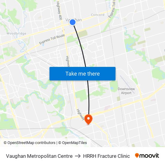 Vaughan Metropolitan Centre to HRRH Fracture Clinic map