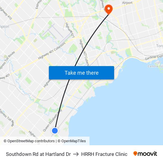 Southdown Rd at Hartland Dr to HRRH Fracture Clinic map